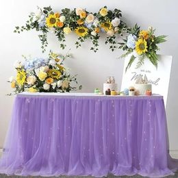 Tulle table skirt highend goldrimmed mesh wedding Years party decoration el supplies cover 240306