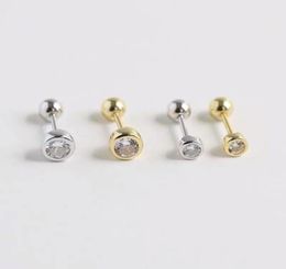 Stud Sterling Silver Earring Fashion Zircon Round Screw Ear Bone Nails Wild Simple Trend Female Girl JewelryStud6578459