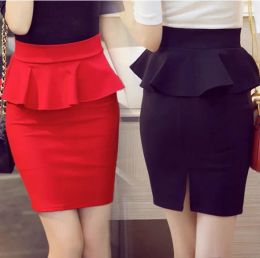 Dresses New Korean Women Ruffles Slim Stretch High Waist Pencil Skirt Plus Size Clothes Skirts Womens Faldas Mujer S5xl