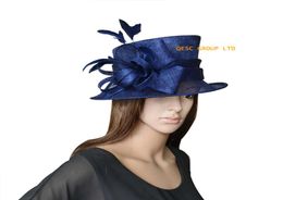 Navy blue NEW design ladies occasional Small Sinamay Church Hat for Kentucky DerbyweddingpartyAscotraces8654446