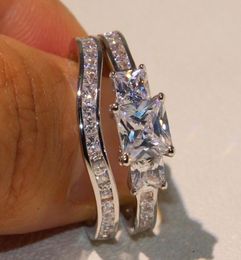 Size 510 Couple Rings For Women Luxury Jewelry 10KT White Gold Filled Three Stone Princess Cut Topaz CZ Gemstone Women Bridal Rin1799066