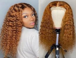 Long Curly Frontal Wig Brazilian Human Hair Light Brown Colour Synthetic Lace Front Wigs For Black Women 180 Density7450975