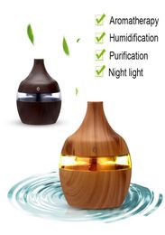 300 ml Aroma ätherisches Öl Diffusor Ultraschall Cool Mist Luftbefeuchter Luftreiniger 7 Farbwechsel LED Nachtlicht Holzmaserung für Offi5256385