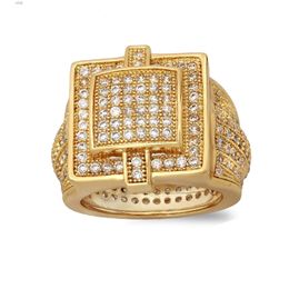 Hip Hop Ring Mens Gold Plated Square Micro-pave Iced Out Cubic Zirconia Diamond Moissanite Fashion Jewelry for Womens