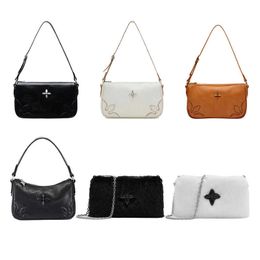 Cross Flower Cat Bag Cowhide Underarm Bag Zipper Small Design Handbag 240315