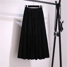 Skirts TFETTERS Soli Summer Pleated Skirt Women Cotton 2024 High Waist Drape Stitching Mid Casual A Line