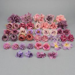 Decorative Flowers 44Pcs Artificial Silk Flower Heads Plum Peony Rose Combo Set In Bulk Mixed Size For DIY Crafts Floral Wall Party Garland