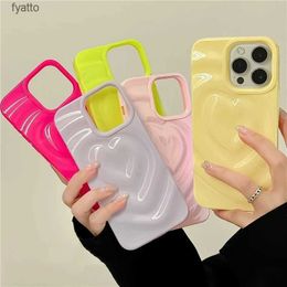 Cell Phone Pouches Korean Glossy Pleated Love Heart Phone Case Pro Max Candy Colour Wave Shape Creative Soft Back CoverH240307