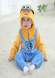 New Animal Baby Romper Yellow Minions Bebe Infant Clothing Baby Boy Girl Clothes Cartoon Flannel Hooded Jumpsuit Costume 2010303342100