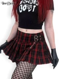 skirt InsDoit Gothic Plaid Short Skirts Women Pleated Belt Streetwear Cyberpunk Grunge High Waist Y2K JK Cosplay Emo Alt Rave Outfit