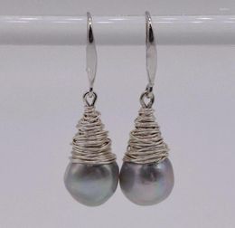 Dangle Earrings Handmade Pearl Grey Natural Freshwater 925 Sterling Silver Drop Shape Wire Women39s1375858