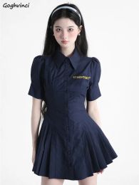 Dress Short Sleeve Mini Dress Women Letter Preppy Korean Fashion Retro Style Students Cute Sexy Youth Tender High Waist Harajuku Mujer