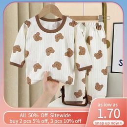 Clothing Sets Cute Bear Print Baby Clothing Set Children Long Sleeve+Pants Two Pieces Suit Kids Cotton Pullover Top Tee Girl Boy Casual OutfitL2401L2402