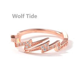 2024 Diamond Lightning Rings For Men Women Hip Hop Open Cuff Cubic Zirconia Finger Rings Personalized 18k Plated Copper Cz Zircon Rose Gold Adjustable Wedding Ring