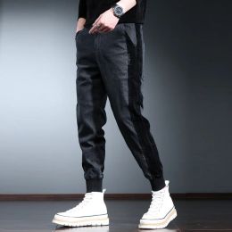 Pants Fashion Side Stripe Pencil Pants Men 2022 New Casual Streetwear Embroidery Patchwork Black Trousers