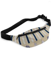 Waist Bags Striped Ship Rudder Anchor Packs For Women Waterproof Outdoor Sports Bag Unisex Crossbody Shoulder