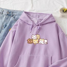 Women's Hoodies Cat Harajuku Kawaii Anime Cotton Hoodie Girl Winter Korean Clothes Sweatshirts Women Cute Casual Aesthetic Warm Jumper