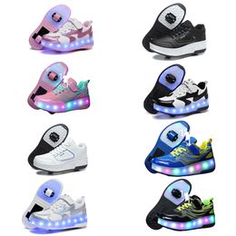 Children's violent walking shoes, boys and girls, adult explosive walking shoes, double wheeled flying shoes, lace shoes, and wheeled shoes, roller skates blue 30