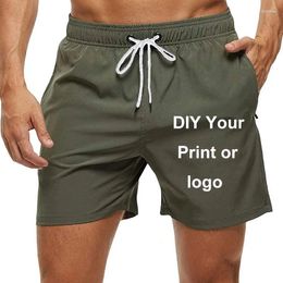 Men's Shorts Logo Customized Fashion Beach Elastic Closure Swim Trunks Quick Dry With Zipper Pockets