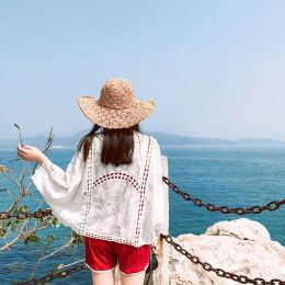 Waistcoats Spring/Summer Cotton Embroidered Lace Cardigan Short Bat Sleeves Loose Shawl 7/4 Sleeve Air Conditioning Sun Protection Clothing