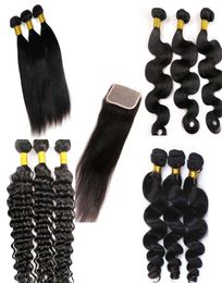 Virgin Brazilian Hair Bundles Weaves With Lace Closure Straight Body Wave Human Hair Wefts 100 Unprocessed Mink Human Hair Extens5372408