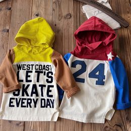 Kids patchwork Colour hoodies boys girls number embroidery sports sweatshirt 2024 spring children loose casual pullover Z6938