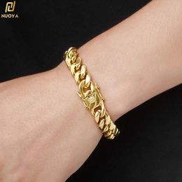 6mm-14mm18k Gold Plated Stainless Steel Cuban Bracelets Curb Cuban Link Chain Bracelets For Hiphop Jewellery 240226