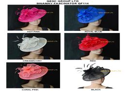 New arrival Big saucer base Sinamay hat fascinator with feather flower for Kentucky derby wedding party church1396935