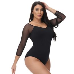 Waist Tummy Shaper Jumpsuit shapewear mesh breathable dance suit waist tied and hip lifting underwear women's triangle suit