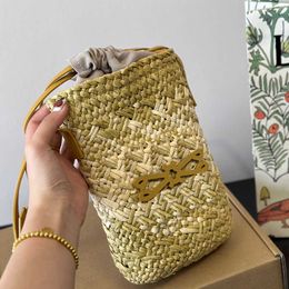 Mini Woven Bucket Bag Designer Straw Bag Women Crossbody Shoulder Bags Summer Beach Bag Handbags Leather Phone Bags Pocket Clutch Bags