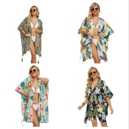 Cover-up Womens Kimono Cardigan Summer Bikini Cover Up Sexy Swimsuits Coverup Floral ChiffonBeach Dress Swimwear for Vacation