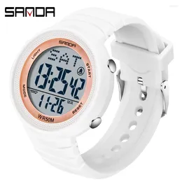 Wristwatches Sanda Big Dial Digital Watch Green Led Electronic Watches Fashion Trend Men Clock Luxury For Women Montre Sport Homme 2024