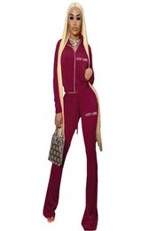 Designer Women Velvet Tracksuits Solid 2 Piece Pants Outfits lucky label Letter Long Sleeve Jacket Bell Bottom Wid Leg Pants sweat6754266