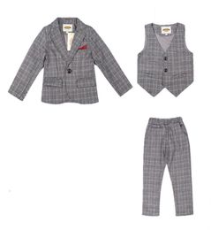 Children Blazer Vest Pants 3PCS Clothing Sets Boys Plaid Formal Dance Dresses Wedding Party Suits Kids Performances Prom Costume5594584