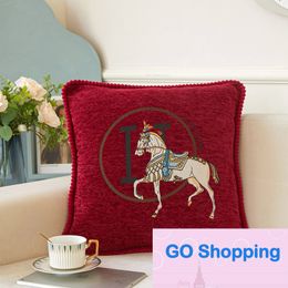 Chenille Jacquard Light Luxury and Simplicity Modern Pillow Cover Sofa Cushion Cover White Horse Bedside Cushion Wholesale