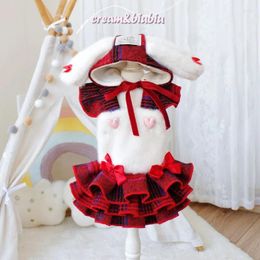 Dog Apparel Pet Clothes Red Plaid Suspender Dress For Dogs Clothing Cat Small Bowknot Accesorios Cute Winter Chihuahua Products 2024