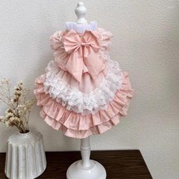 Dog Apparel Pure Cotton Pink Pet Clothes Fashion Simple Cute Bow Lace Party Princess Dress For Small Medium Handmade Puppy Outfits