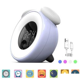 Night Lights Creative Mushroom-Shaped Smart Gesture Sensing Led Touch Time Alarm Clock Night Light White / Blue Green Pink Drop Delive Dhfrc