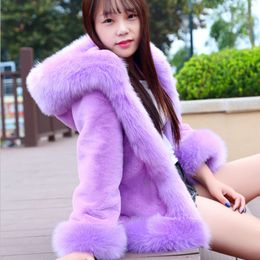 Haining Edizione coreana Pelliccia di pelo di coniglio ispessita di grandi dimensioni Cappotto da donna a maniche lunghe con cappuccio medio Offerta speciale 651939