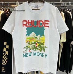 Men's T-Shirts Mens T-Shirts Rhude T-shirt fashion Castle Coconut Tree Windowsill Scenic Casual Loose Breathable Short Sleeve t Shirt Men Women Couples Top Tee