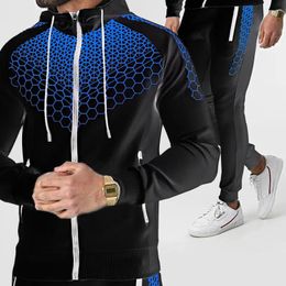 Fashion Jackets Men Tracksuit Sets Mens set Colourful Plaid Casual Zipper Set Autumn Male Sweatshirt Pocket 240226