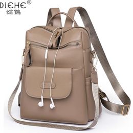 Leather Backpack Women Solid Colour Fashion Trend Casual Large Capacity Ladies Travel Bag School for Teenage Girls 240304