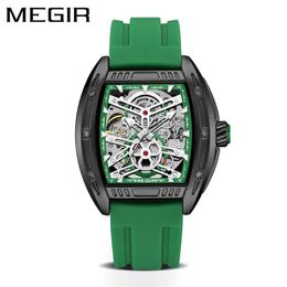 MEGIR men's wine barrel mechanical watch silicone belt cross-border explosion luminous waterproof wholesale hollow-out mechanical watch C4