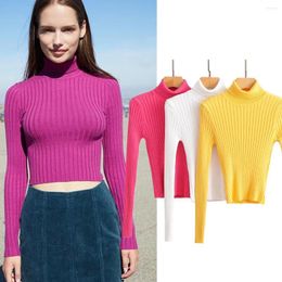 Women's T Shirts Withered Long Sleeve Colorful Rib KnitweaR Tshirts Women High Street Turtleneck