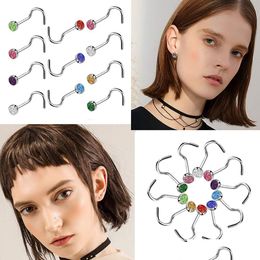 Nose Rings & Studs 60Pcs/Lot Rhinestone Crystal Stainless Steel Nose Jewelry Straight Stud Bar Piercing Ring Septum Nostril Drop Deli Dhyfb