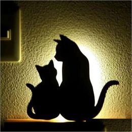 Night Lights Brelong 3D Cat Mode Projection Lamp Led Light Wall Paste Silhouette Sensor Night 1 Pcs Drop Delivery Lights Lighting Indo Dhhxt