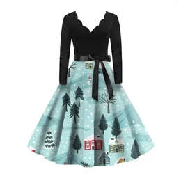 Party Dresses Women's Casual Fashion Christmas Print Vintage Long Sleeve Dress With Oversized Cropped Trench Coats Double Button