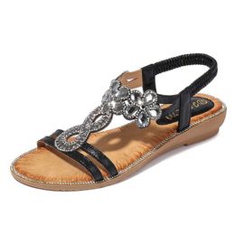 Stylish Summer Sandal Flip Flops For Women Rhinestone Flower Sandals Platform Wedges Fashion Wedge Sandles Heels 240228
