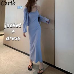 Suits Dress Sets Women Sexy Maxi Vestidos Stylish Elegant Allmatch Outfits 2 Pieces Autumn Solid Korean Mujer Party Night Club Hot