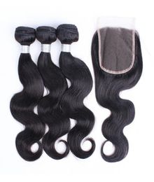 3 Bundles with 44 Lace Closure Peruvian Remy Hair Extension Body Wave Natural Color Brazilian Indian Malaysian Virgin Human Hair 4274293